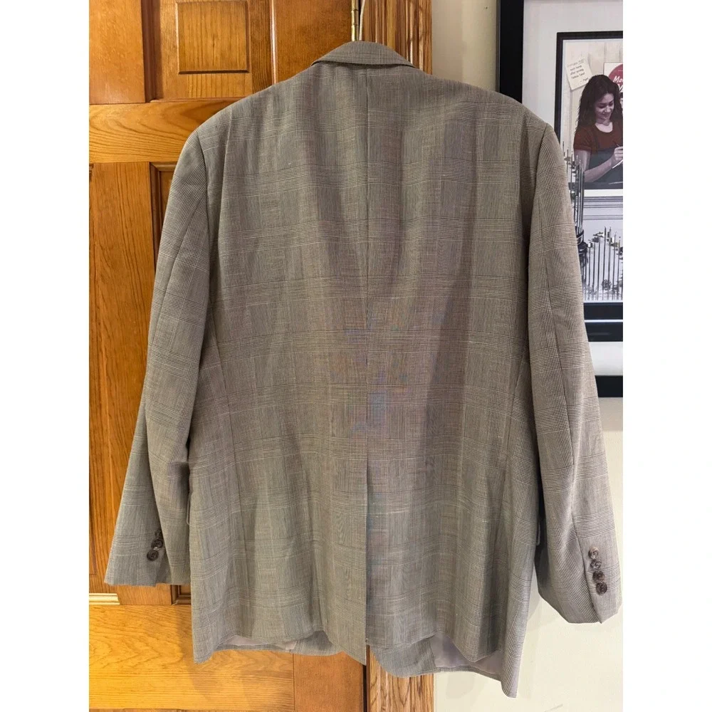 Hickey Freeman Barneys New York Wool‎ Silk Suit 2 Pc Gray Glen Plaid 44R Custom